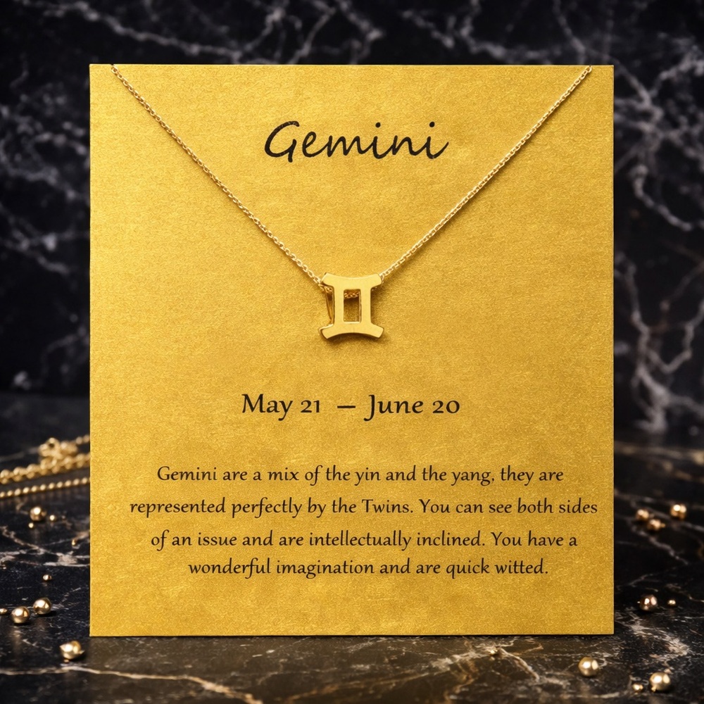 Gemini Zodiac Necklace Gold Symbol Pendant Astrology Twins May‎ 21 - June 20 NEW